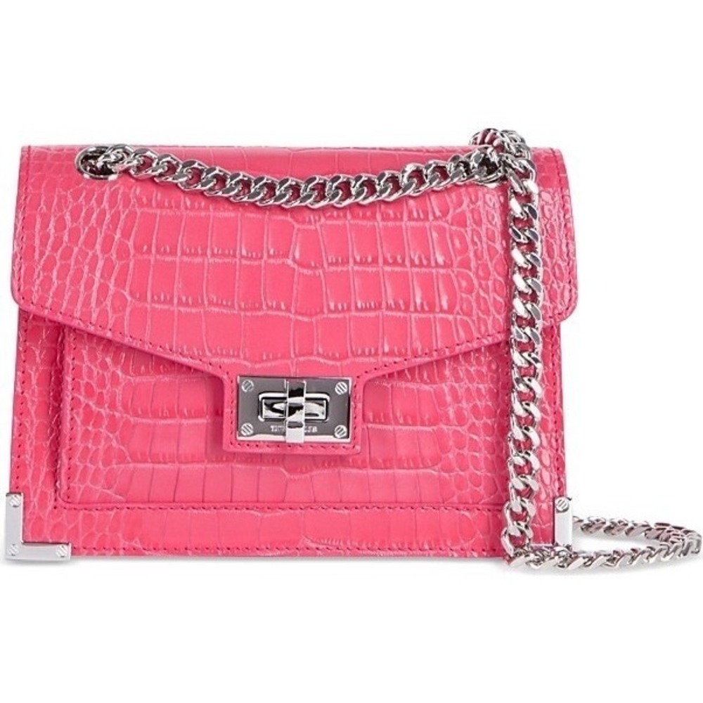 The Kooples NEW Emily Croc Effect Chain Bag Pink‎ MSRP $565